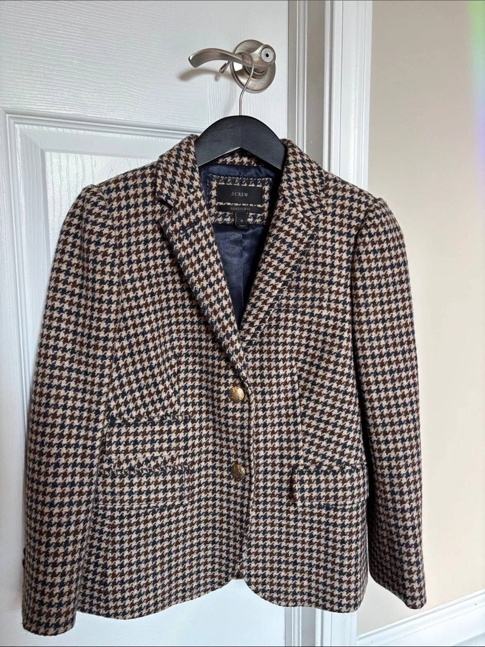 J. Crew Women's Navy and Brown Houndstooth Wool Blazer
